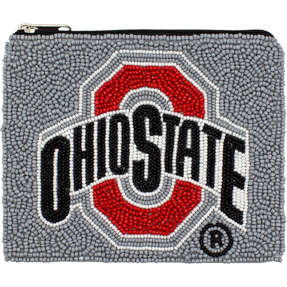 Ohio State Footbal Grey Beaded Coin Pouch with Zipper