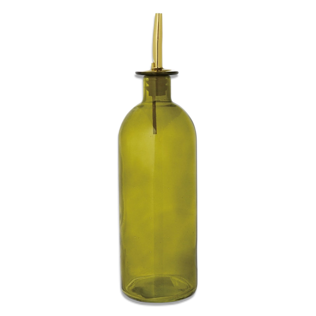 16 oz olive green glass oil cruet with gold metal pour stopper for kitchen countertop