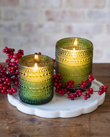 Green LED Beaded Glass Flameless Candle
