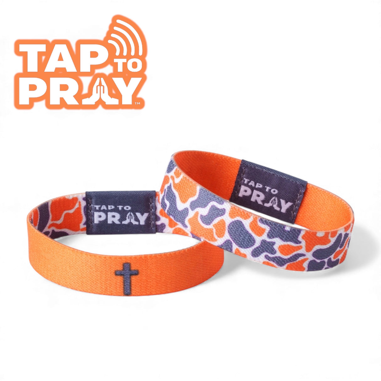 orange camo tap to pray wristband