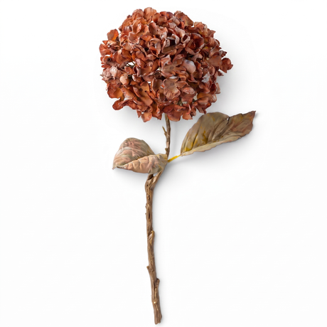 25-inch orange faux hydrangea branch with rust and terracotta petals