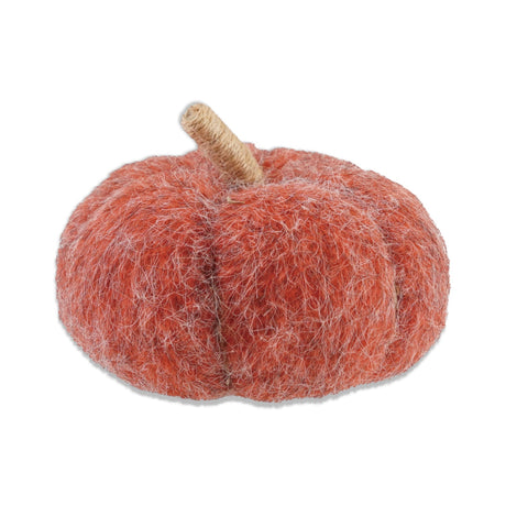 Orange felt pumpkin with textured finish and jute-wrapped stem