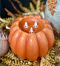 Orange pumpkin LED candle with three moving flame wicks and timer function