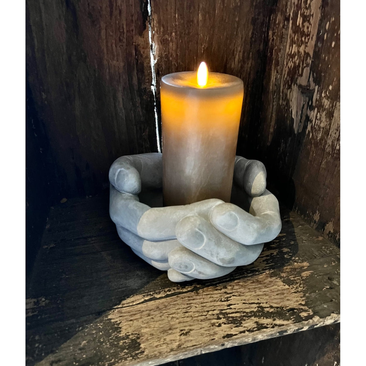 Moving Flame Grey Chalky Pillar Candles