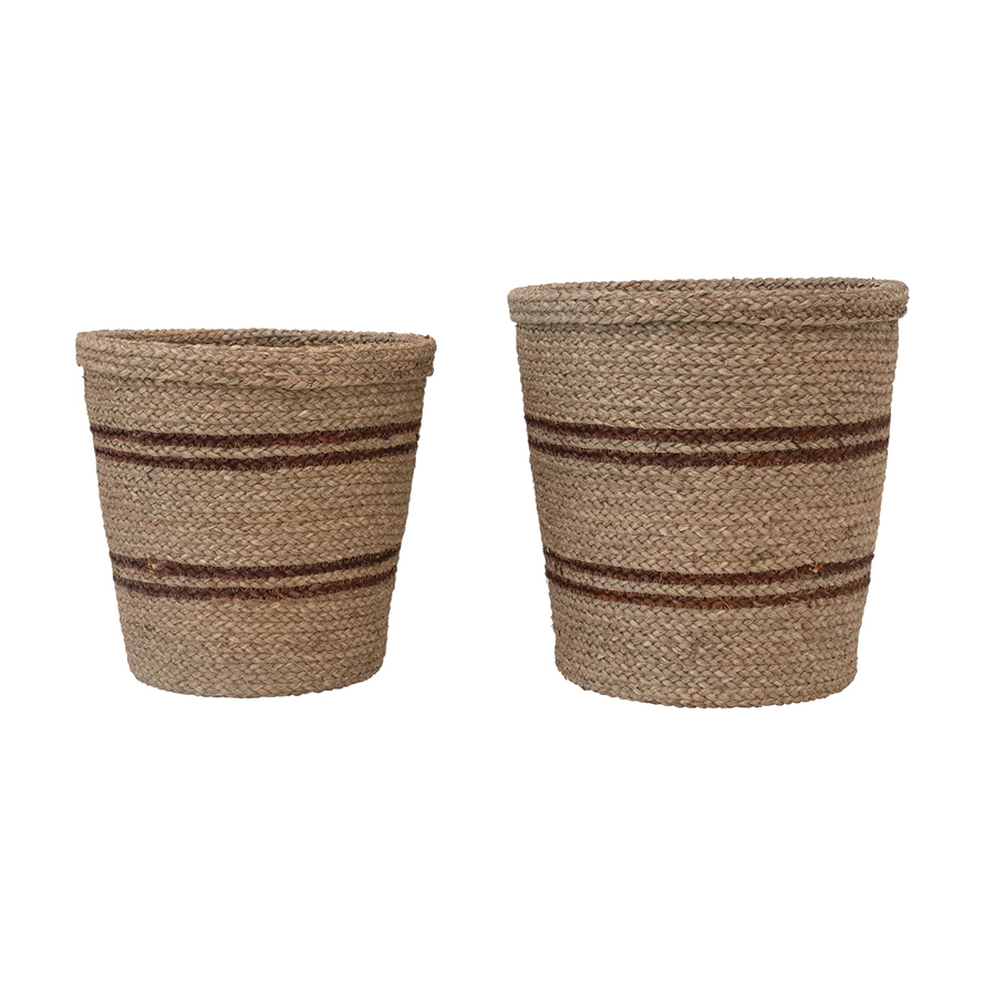 Hand-Woven Seagrass Baskets with Stripes