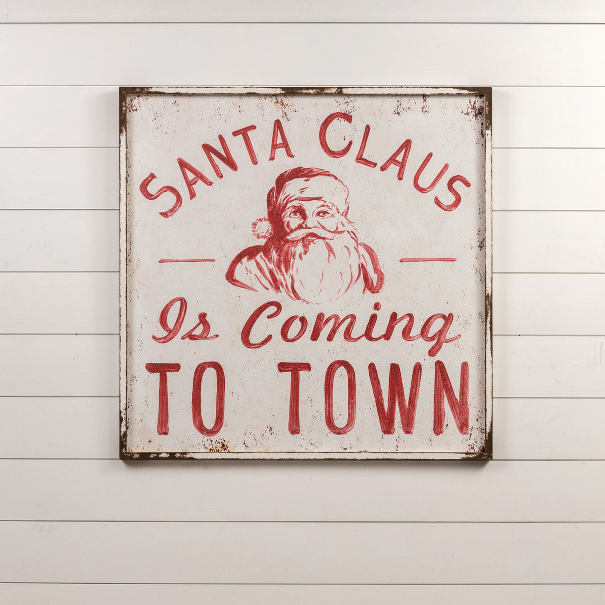 Rustic Metal Santa Claus is Coming to Town Sign