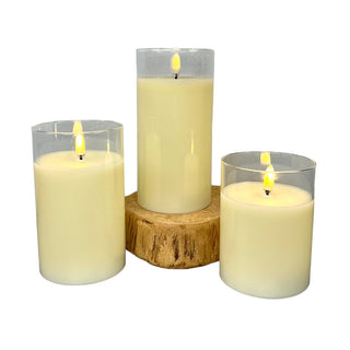 Flameless Ivory Glass Pillar Candles