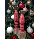 Distressed Red Wood Embossed Candle Holders