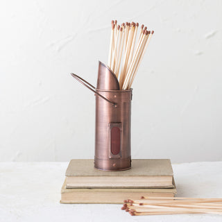 Antiqued Copper Metal Matchstick Holder with 60 Matches