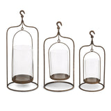 Rustic Metal Hanging Candleholders w/Swinging Glass Hurricane