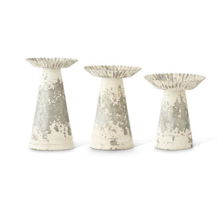 Whitewashed Metal Vase Risers with Fluted Edge