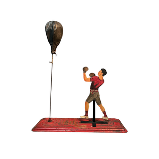 Vintage Child's Standing Punching Bag and Metal Sign