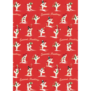 Cavallini Poster with Snowmen on Red background