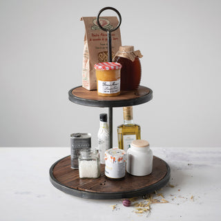 Wood and Metal 2-Tier Tray