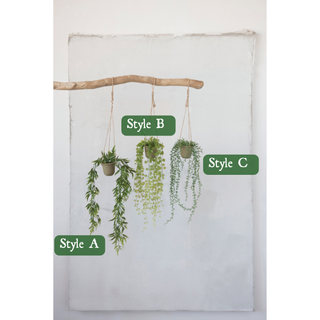Hanging Faux Ivy/Succulent in Paper Mache Pot with Jute Hanger