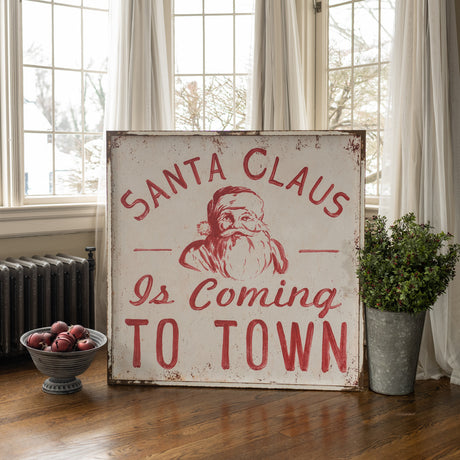 Rustic Metal Santa Claus is Coming to Town Sign
