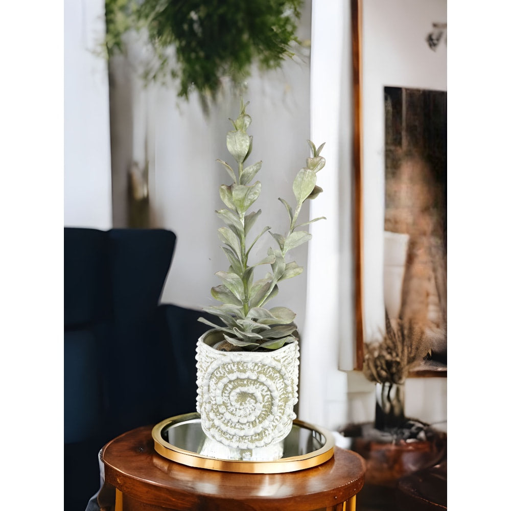 Textured Stoneware Footed Planter with Swirl Pattern