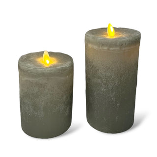 Moving Flame Grey Chalky Pillar Candles