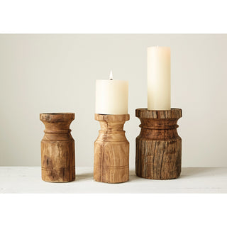 Reclaimed Wood Carved Candle Holders