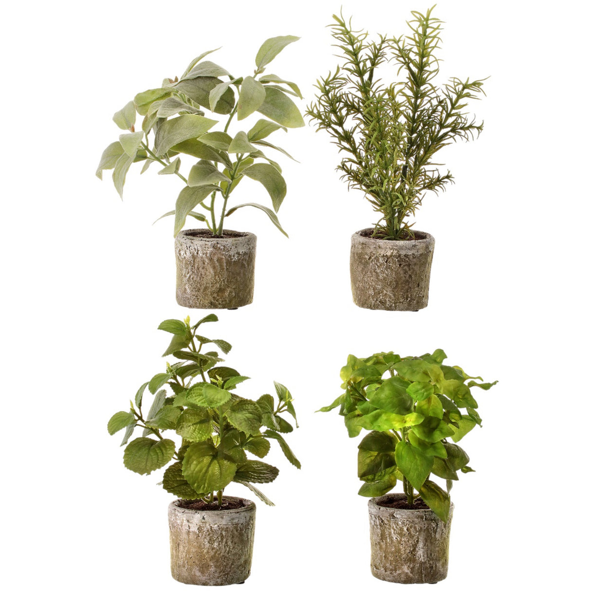 Faux Herbs in Stone Pots