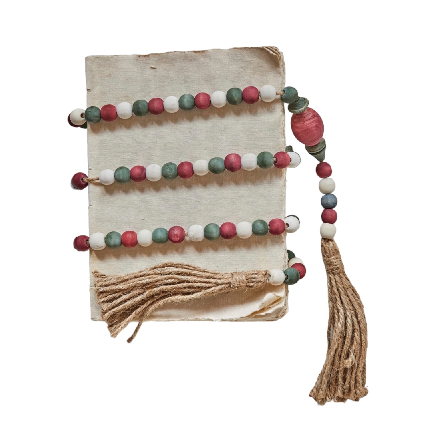Christmas Paulownia Wood Bead Garland with Jute Tassels - Thumbnail 2