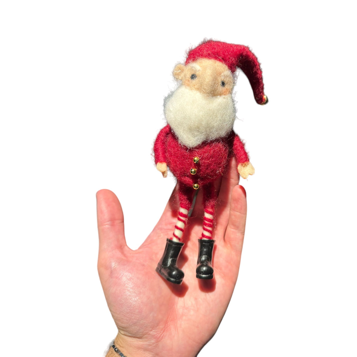 Wool Felt Elf With Striped Socks And Jingle Bell Hat