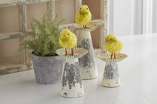 Whitewashed Metal Vase Risers with Fluted Edge