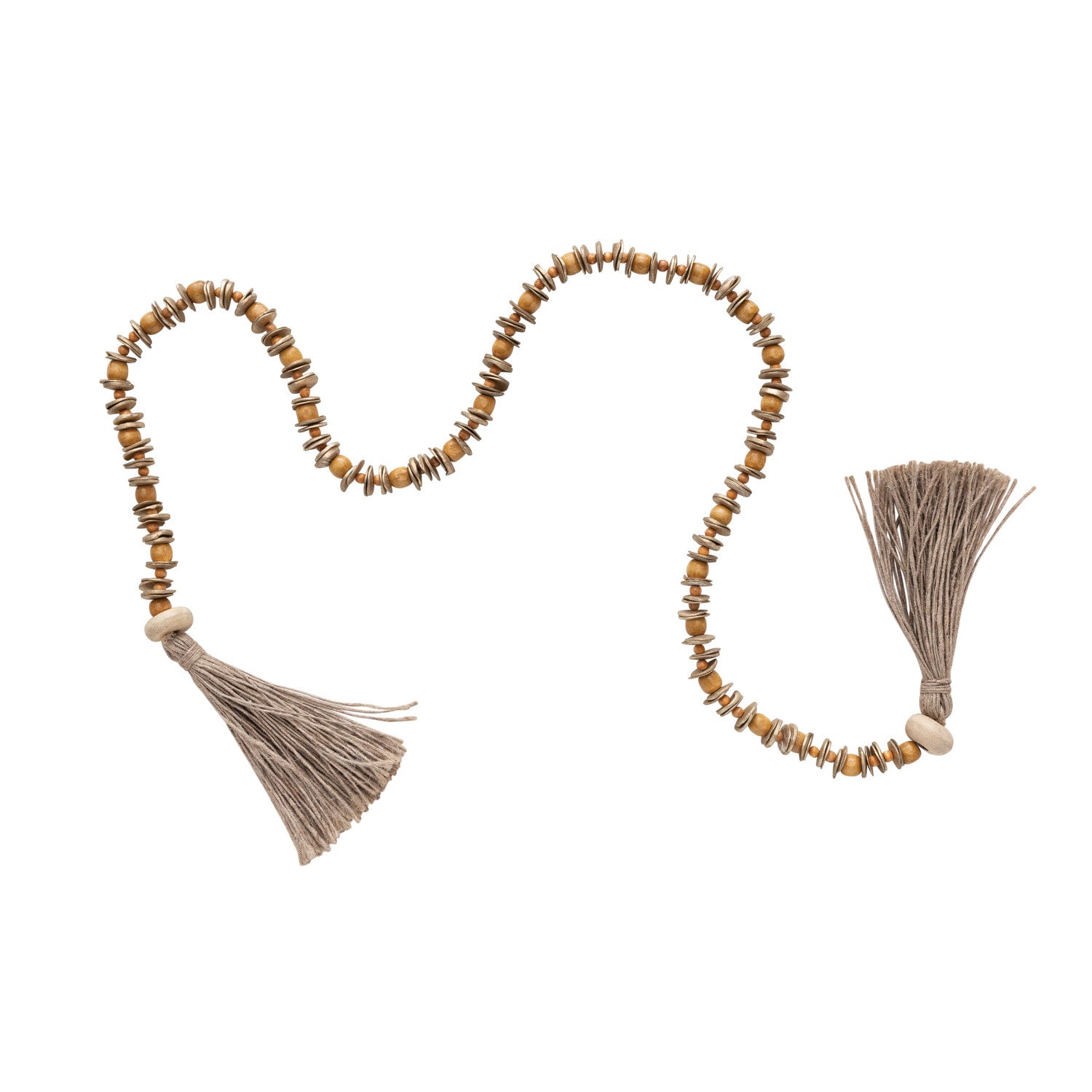 Mango Wood Bead Garland w/ Jute Tassels - Thumbnail 3