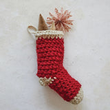 Red and Cream Cotton Crochet Stocking