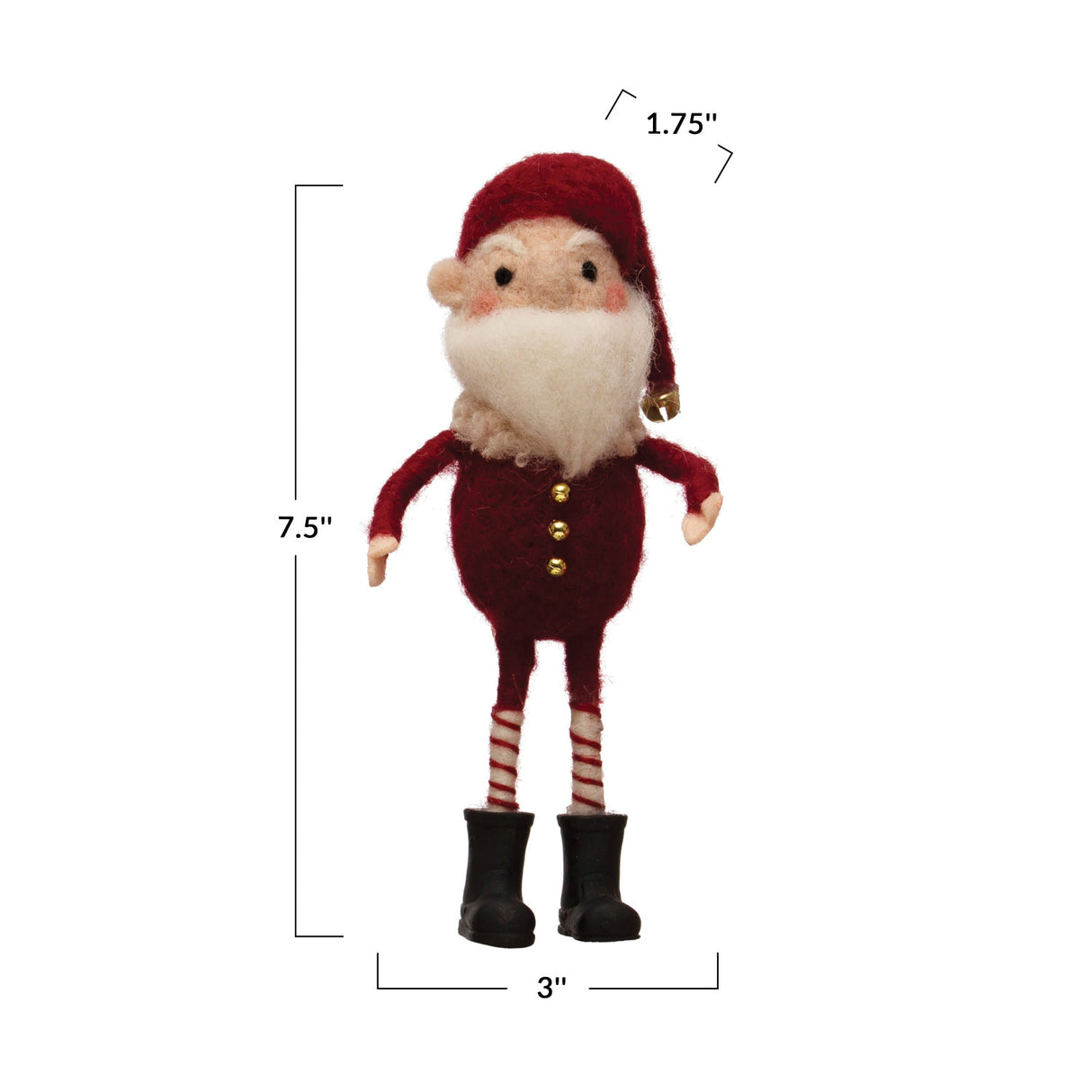 Wool Felt Elf With Striped Socks And Jingle Bell Hat