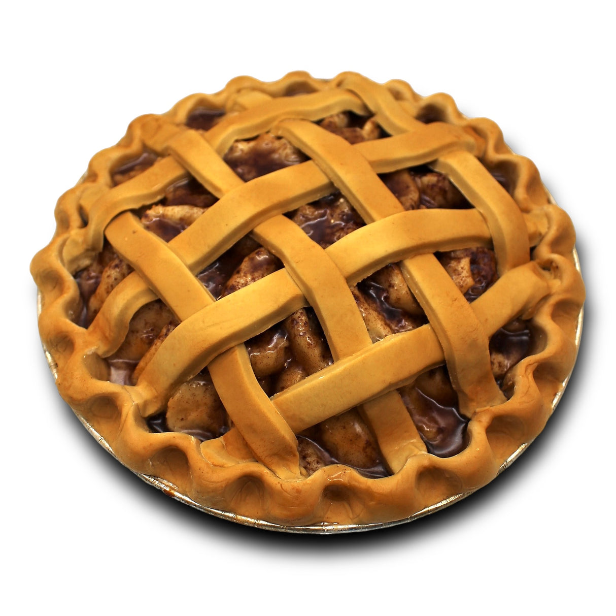 Apple pie with glazed apple filling and detailed lattice crust