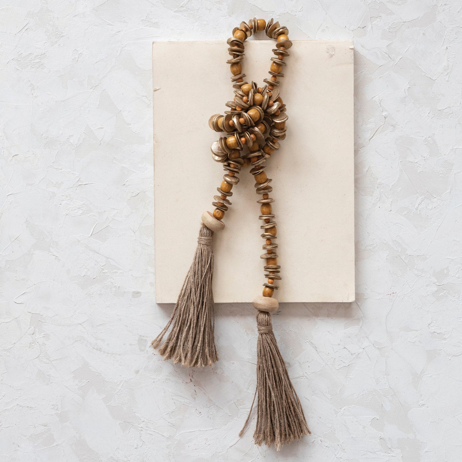 Mango Wood Bead Garland w/ Jute Tassels - Thumbnail 2