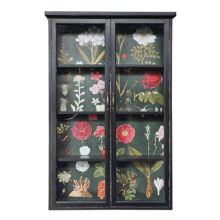 Distressed Wood Cabinet with Floral Papered Back