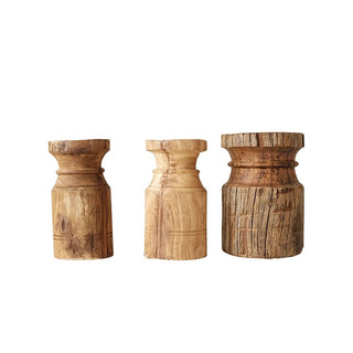 Reclaimed Wood Carved Candle Holders