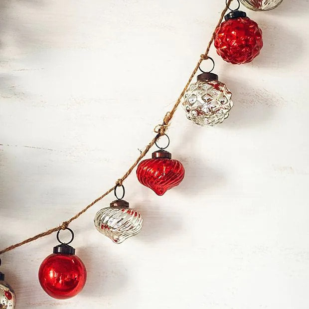 Red & Silver Embossed Mercury Glass Ornament Garland