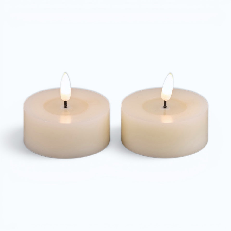 oversized cream flameless tealight candles with 3D flame and timer