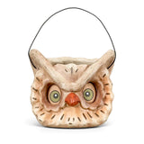 Vintage style owl Halloween candy container with metal wire handle
