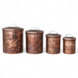 Set of oxidized copper stainless steel canisters with lids in four sizes