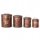 Set of oxidized copper stainless steel canisters with lids in four sizes