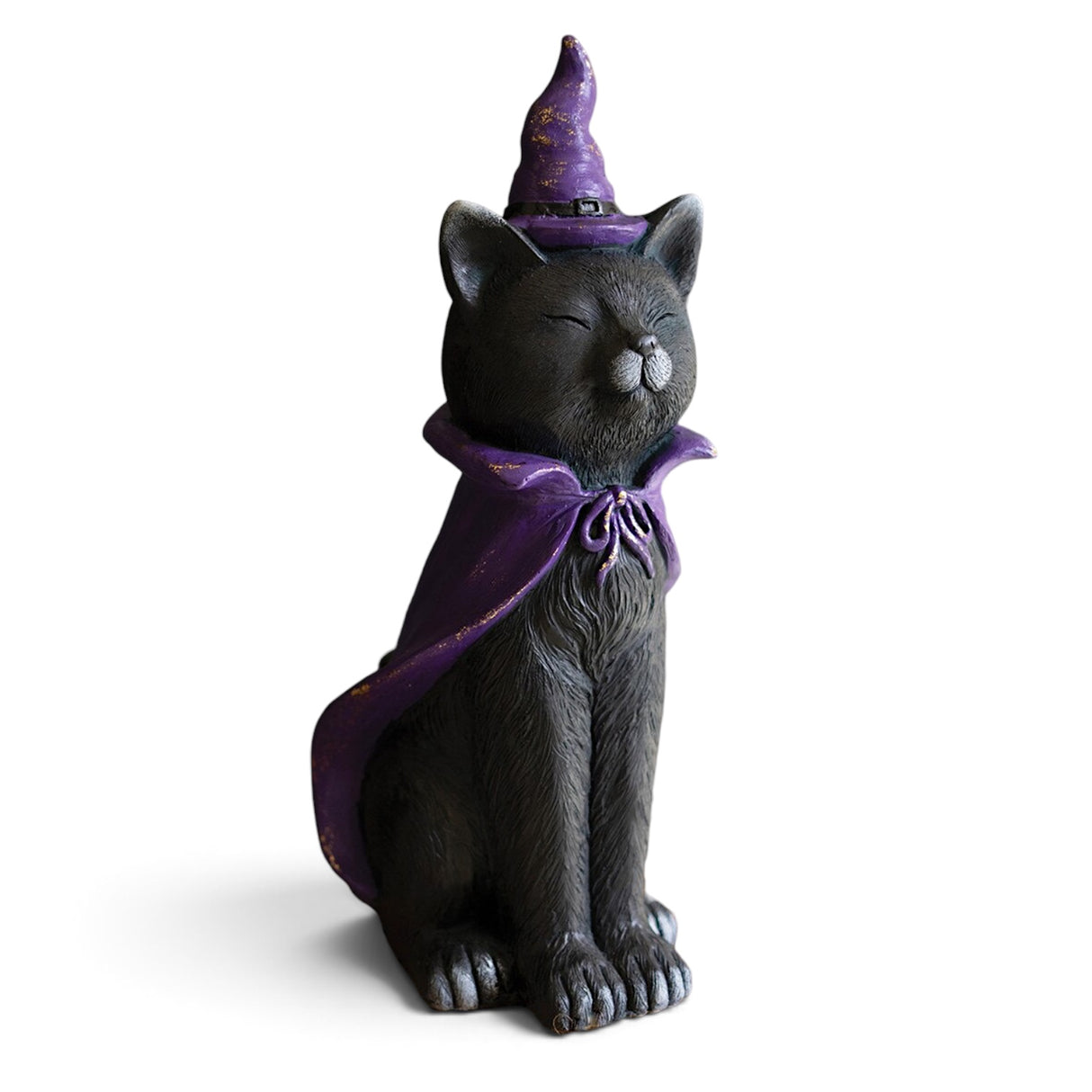Painted Resin Black Cat with Purple Hat