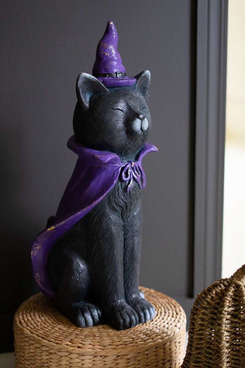 Kalalou painted resin black cat Halloween decoration