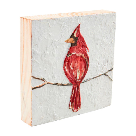 painted Wood picture of red cardinal on branch