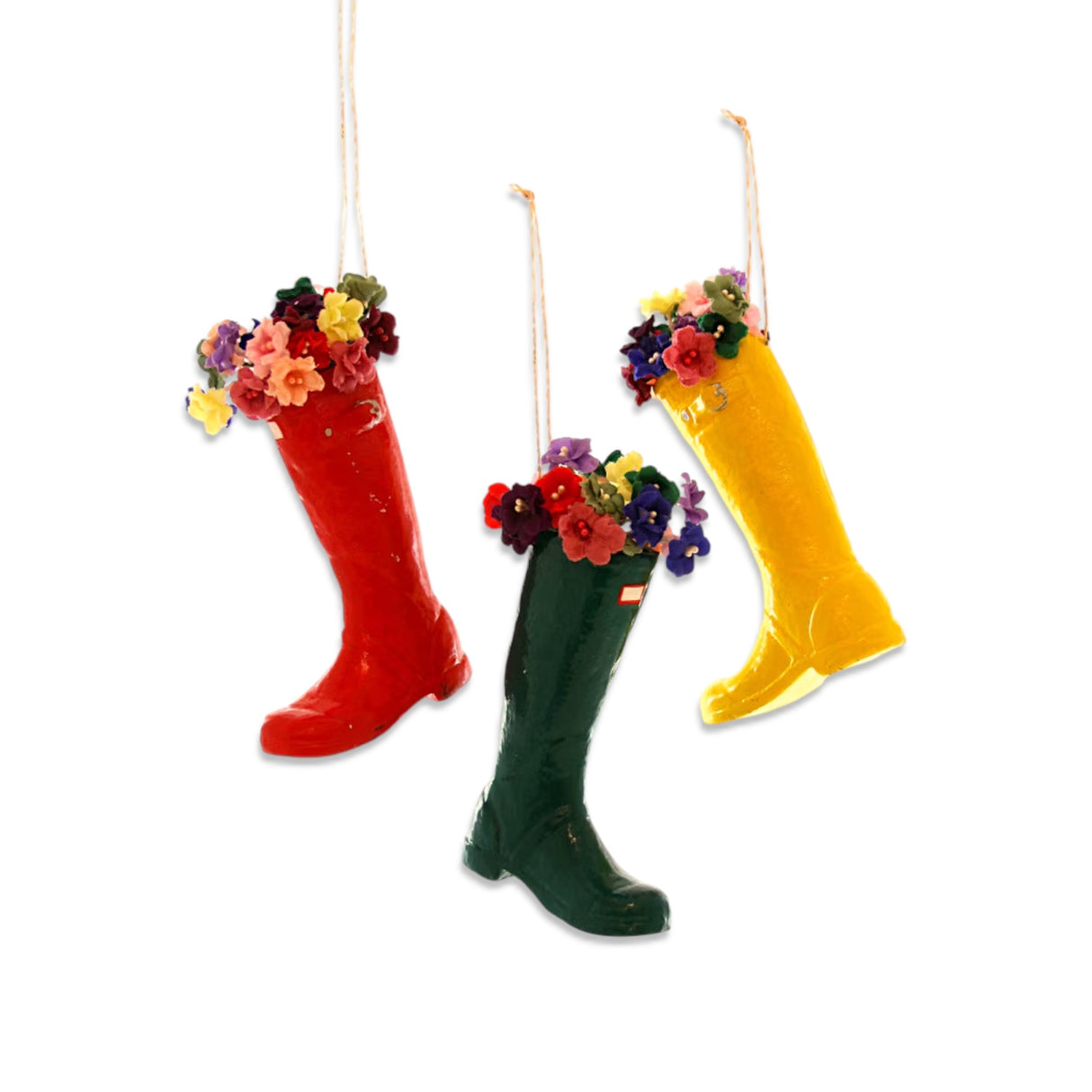 Paper mache wellie boot ornament with flowers