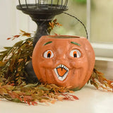 Vintage-Inspired Orange Resin Mache Jack-O-Lantern Choir Boy Candy Bucket | 2 Sizes