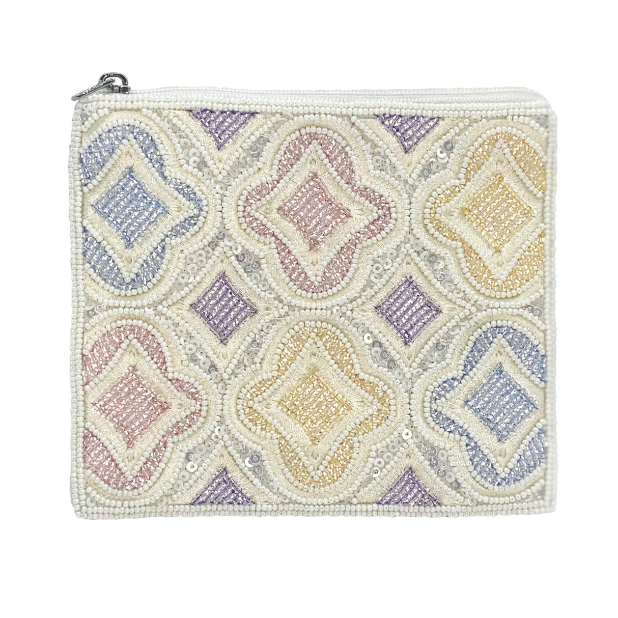 Pastel Mosaic Beaded Coin Pouch with Zipper