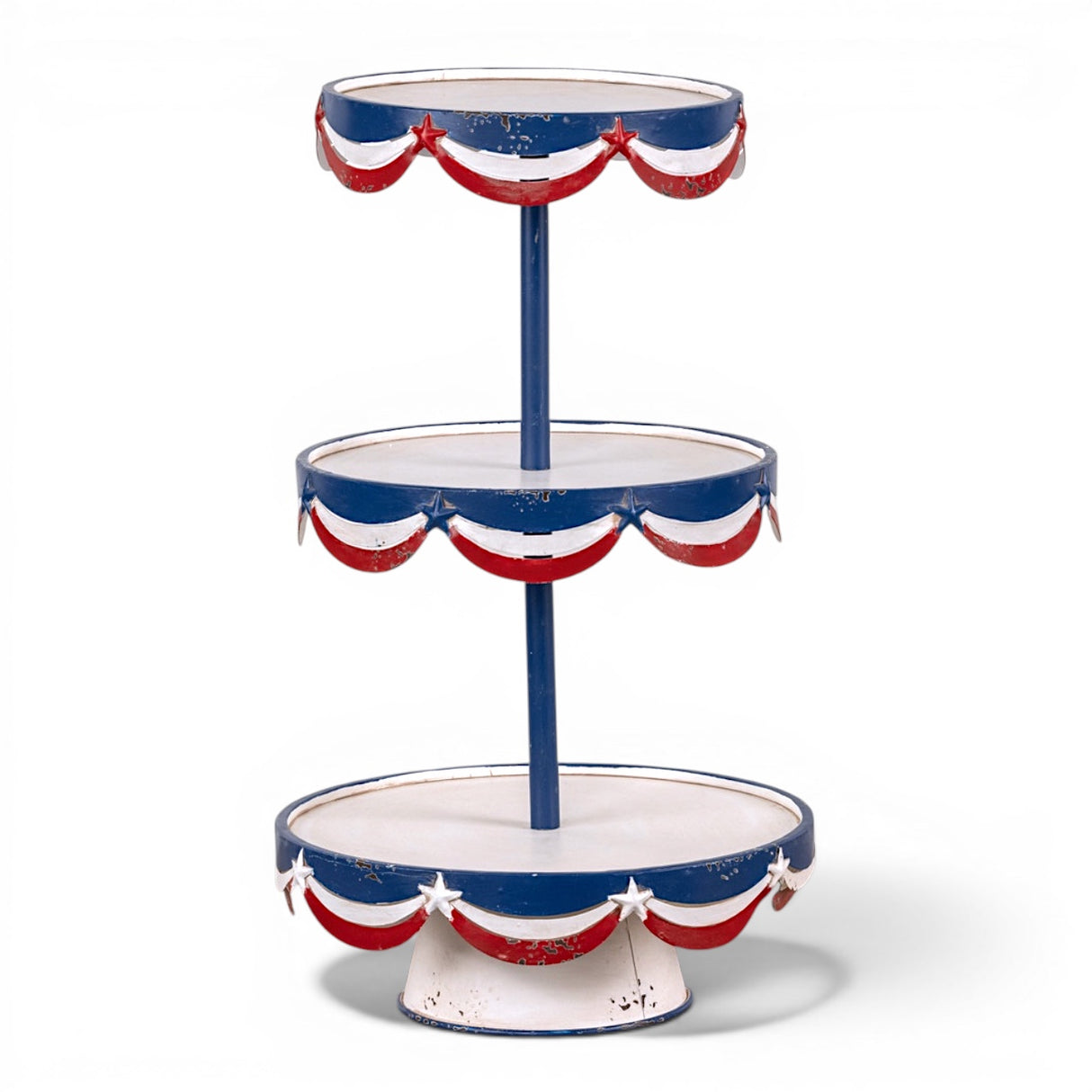 patriotic red white blue 3 tier tray metal stand for serving desserts and seasonal decor