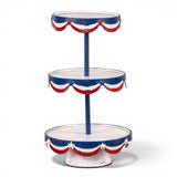 patriotic red white blue 3 tier tray metal stand for serving desserts and seasonal decor