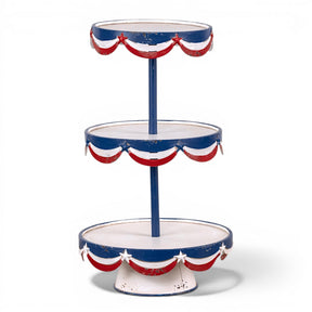 patriotic red white blue 3 tier tray metal stand for serving desserts and seasonal decor