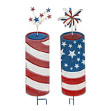 patriotic firework garden stakes red white blue metal yard decor striped and star styles