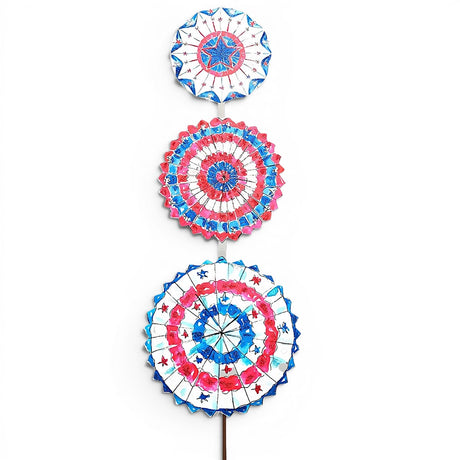 patriotic pinwheel topiary metal garden stake red white blue outdoor americana decor